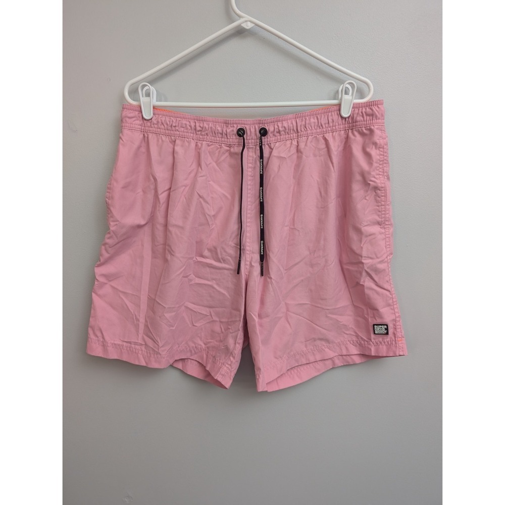 D6‎ Superdry Mens Size XXL Pink Lined Logo Elastic Waist Swim Shorts